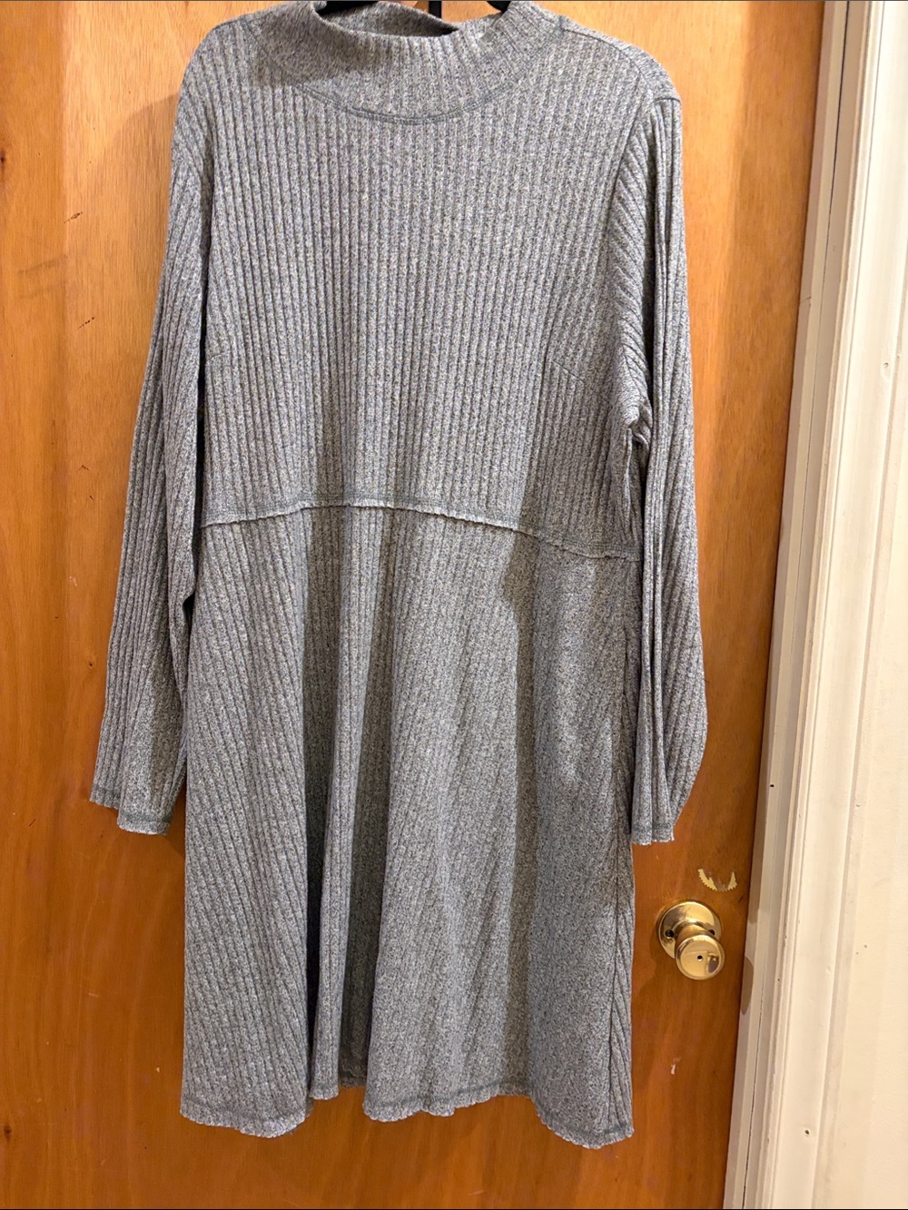 Cato Gray Ribbed Long Sleeve Swing Dress